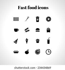 set of 16  fast food flat icons 
