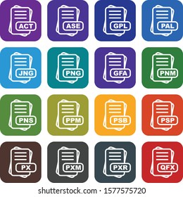 Set of 16 File Format Pixel Perfect Icons
