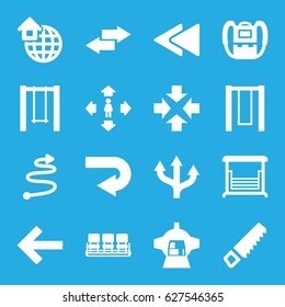 set of 16 filled icons such as backpack, chair, man move, saw, swing 