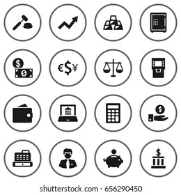 Set Of 16 Finance Icons Set.Collection Of Balance, Electron Report, Strongbox And Other Elements.