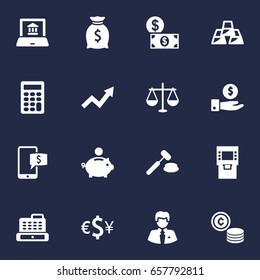 Set Of 16 Finance Icons Set.Collection Of Calculate, Money, Currency And Other Elements.