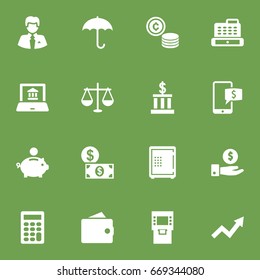 Set Of 16 Finance Icons Set.Collection Of Piggy Bank, Money, Worker And Other Elements.