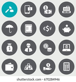 Set Of 16 Finance Icons Set.Collection Of Online Banking, Worker, Judge And Other Elements.