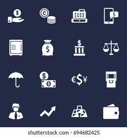 Set Of 16 Finance Icons Set.Collection Of Umbrella, Balance, Cashbox And Other Elements.