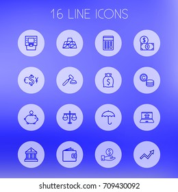 Set Of 16 Finance Outline Icons Set.Collection Of Protect, Atm, Wallet And Other Elements.