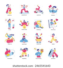Set of 16 Fitness Doodle Mini Illustrations


