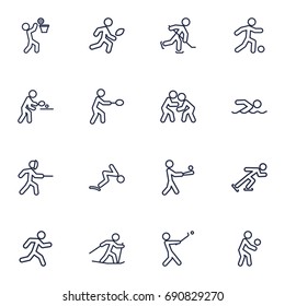 Set Of 16 Fitness Outline Icons Set.Collection Of Stick, Player, Ski Running And Other Elements.