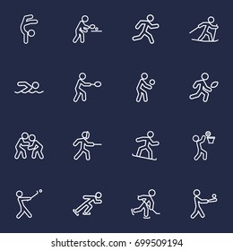 Set Of 16 Fitness Outline Icons Set.Collection Of Ice Skating, Run, Puck And Other Elements.