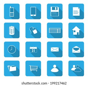 Set of 16 flat design icon on rectangle button