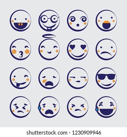 Set of 16 Flat emojis  