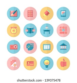 A set of 16 flat icons relating for education and training for your graphic & design project.