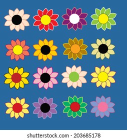 Set of 16 flower icon 