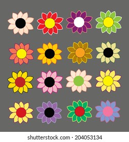 Set of 16 flower icon 