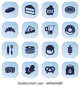 Set Of 16 Food Icons Set.Collection Of Custard, Muffin, Potholders And Other Elements.