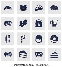 Set Of 16 Food Icons Set.Collection Of Measurement, Shortcake, Whisk And Other Elements.