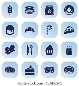Set Of 16 Food Icons Set.Collection Of Slice Bread, Custard, Shortcake And Other Elements.