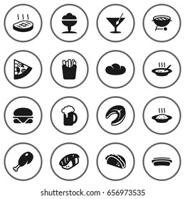 Set Of 16 Food Icons Set.Collection Of Ale, Burger, Japanese Roll And Other Elements.