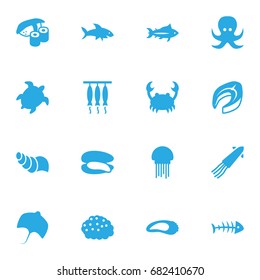 Set Of 16 Food Icons Set.Collection Of Tunny, Tortoise, Remains And Other Elements.