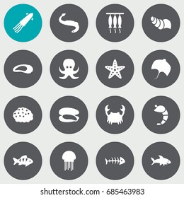 Set Of 16 Food Icons Set.Collection Of octopus, Roe, Smoked And Other Elements.