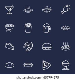 Set Of 16 Food Outline Icons Set.Collection Of Pasta, Beer, Pepperoni And Other Elements.
