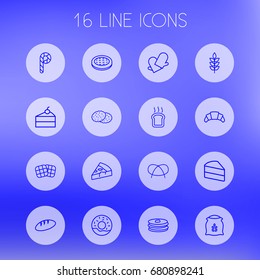 Set Of 16 Food Outline Icons Set.Collection Of Gloves, Pizza, Candy Cane Elements.