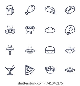 Set Of 16 Food Outline Icons Set.Collection Of Porridge, Sandwich, Sausage Elements.