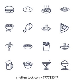 Set Of 16 Food Outline Icons Set.Collection Of Bread, Cocktail, Sausage And Other Elements.