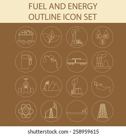 Set 16 fuel and energy icons. Vector illustration