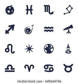 Set Of 16 Galaxy Icons Set.Collection Of Solar, Ram, Bull And Other Elements.