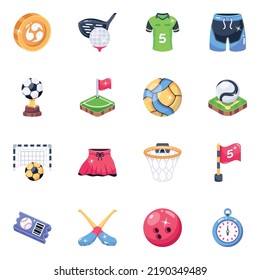 Set of 16 Gaming and Sports Flat Icons

