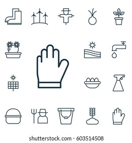 Set Of 16 Gardening Icons. Includes Gardening Shoes, Cereal, Package And Other Symbols. Beautiful Design Elements.