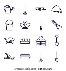 Set of 16 gardening outline icons.