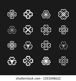 Set of 16 geometric clover leaf logo. four leaf