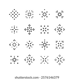 Set of 16 geometric figure. Abstract minimalistic geometric shape from black circles. Modern  linear element of style and graphic geometric figure.