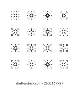 Set of 16 geometric figure. Abstract minimalistic geometric shape from black circles. Modern  linear element of style and graphic geometric figure.