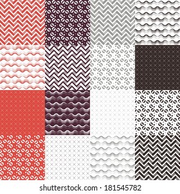 Set of 16 geometric seamless pattern with squares. 