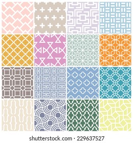 Set of 16 geometric style seamless patterns,Vector abstract background