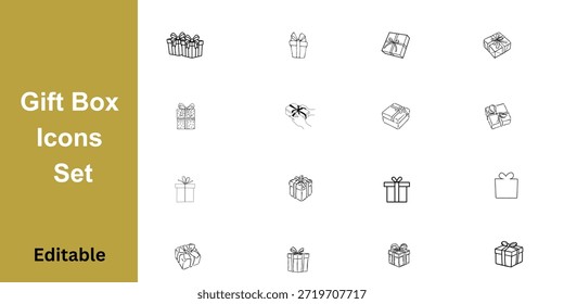 Conjunto de 16 iconos de línea de caja de regalo para cumpleaños y diseño de celebración de Festiva