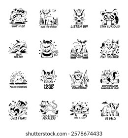 Set of 16 Glyph Style Safari Animal Stickers 

