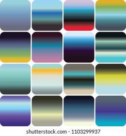 Set of 16 gradients with themes inspired by winter color palettes. Suggested use for overlays, transparencies, object fills, backgrounds and fades with ability to add and subtract colors.