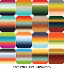 Set of 16 gradients with themes inspired by retro color palettes. Suggested use for overlays, transparencies, object fills, backgrounds and fades with ability to add and subtract colors.