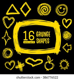 Set of 16 grunge abstract textured vector shapes. Vector design grunge elements. Vector abstract background. Vector abstract shapes. Vintage background. Retro background.