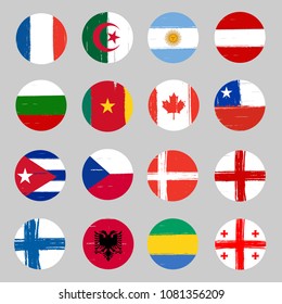 Set of 16 grunge flags  - round icons