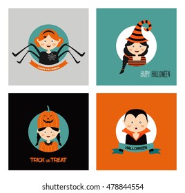 Set of 16 halloween costume characters and kids , vector illustration
