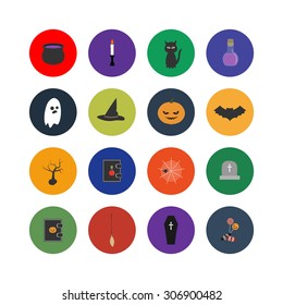 Set of 16 Halloween icons in flat design