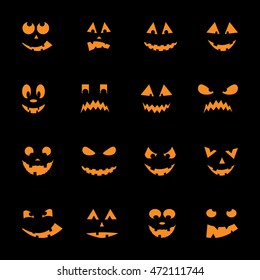 Set of 16 halloween pumpkins, vector illustration