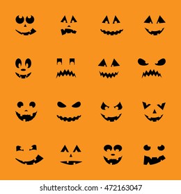 Set of 16 halloween pumpkins, vector illustration