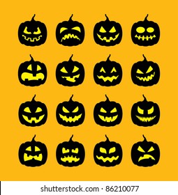 Set of 16 halloween pumpkins, vector illustration