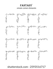 Set of 16 hand drawn calligraphic corner elements. Editable retro designs, frame constructor