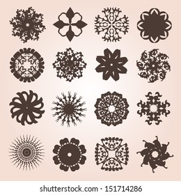 set of 16 hand drawn decorative snowflakes for your design
